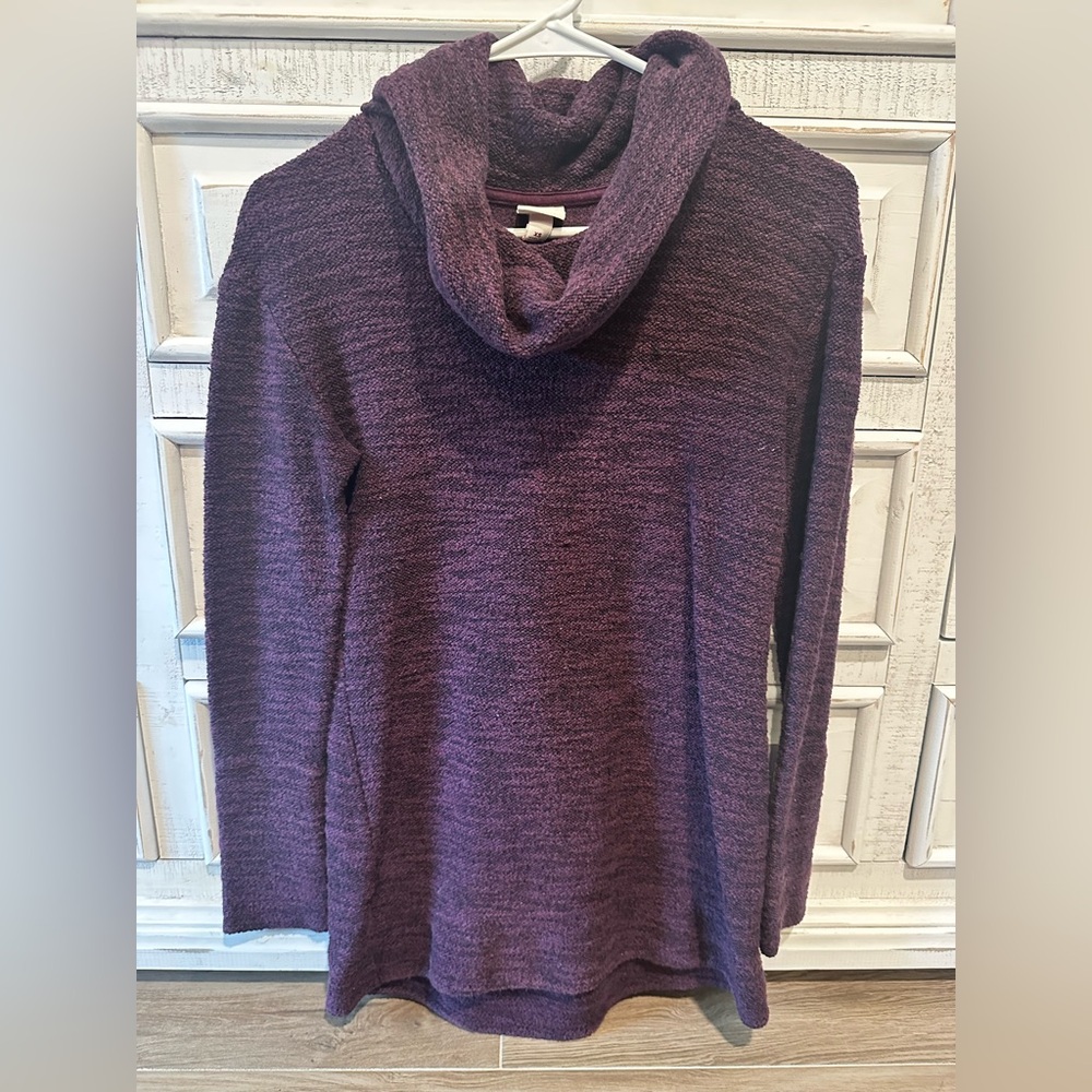 Women's XS Purple Cowl Neck Tunic Sweater